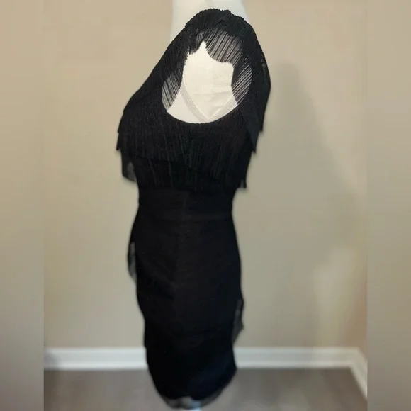 black cocktail dress long sleeve Off Track | Black Bodycon Midi Dress With Sheer Sleeves